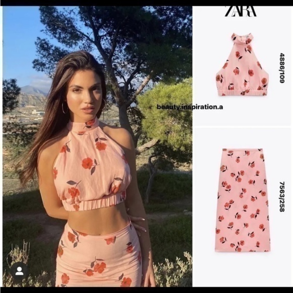 ZARA Set  2 Piece Printed Linen Blend floral Skirt  and Top 7563/258 488…